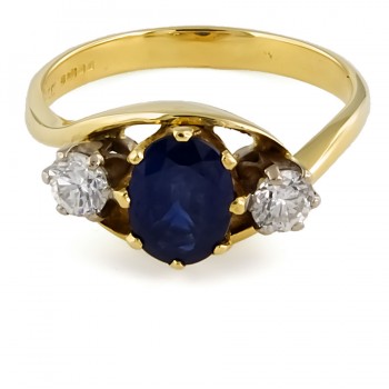 18ct gold Sapphire/Diamond 3 stone Ring size R
